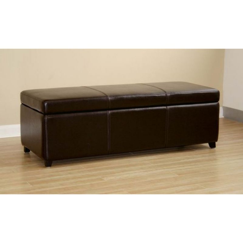 Full Faux Leather Storage Bench Ottoman with Stitching Dark Brown - Baxton Studio, 3 of 6