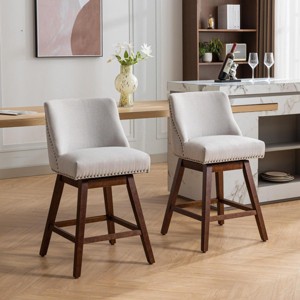 26" Upholstered Swivel Bar Stools Set of 2, Fabric Counter Height Chairs with Curved Back for Kitchen Island or Home Bar -3irtyhousy - 1 of 4