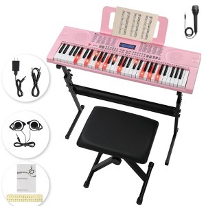 Karl Home 61 Keys  Keyboard Piano with Lighted Keys, Z-Stand, Piano Bench, Pink - 1 of 4