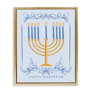 Stupell Industries Happy Hanukkah Botanical Menorah Floating Frame Canvas Art - 1 of 4