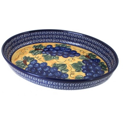 Blue Rose Polish Pottery Grapes Large Oval Baker