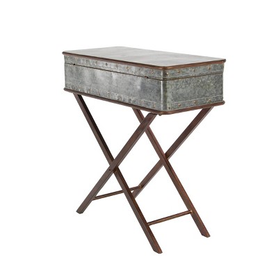Gray Metal Suitcase Style Accent Table with Folding Legs