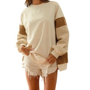 Women's French Terry With Corduroy Sweater - BiBi - 1 of 3
