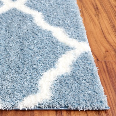 Blue and White Synthetic Shag Runner Rug 2 x 9 ft