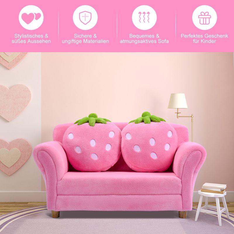 Infans Kids Sofa Strawberry Armrest Chair Lounge Couch w/ 2 Pillow Children Toddler Pink, 4 of 8