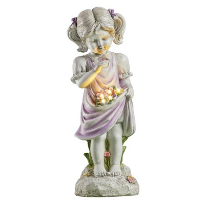Collections Etc Solar Powered Flower Girl Garden Statue