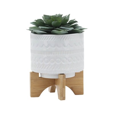 VisioGear Round Planterr with Stand, Plant Pots for Living Room, Bedroom, White, 6"*6"*8"