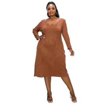 L I V D Women's Plunge Neck Vegan Cashmere Rib Midi Dress, Black