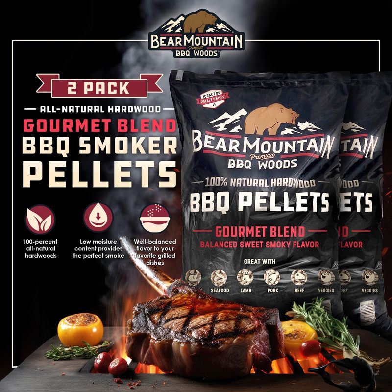 Bear Mountain FB99 All Natural Low Moisture Hardwood Smoky Gourmet Blend BBQ Smoker Pellets for Outdoor Grilling, 40 Pound Bag (2 Pack), 2 of 7