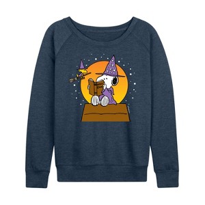 Women's - Peanuts - Sorcerer Snoopy Woodstock Lightweight French Terry Wide Neck Long Sleeve Shirt - 1 of 4