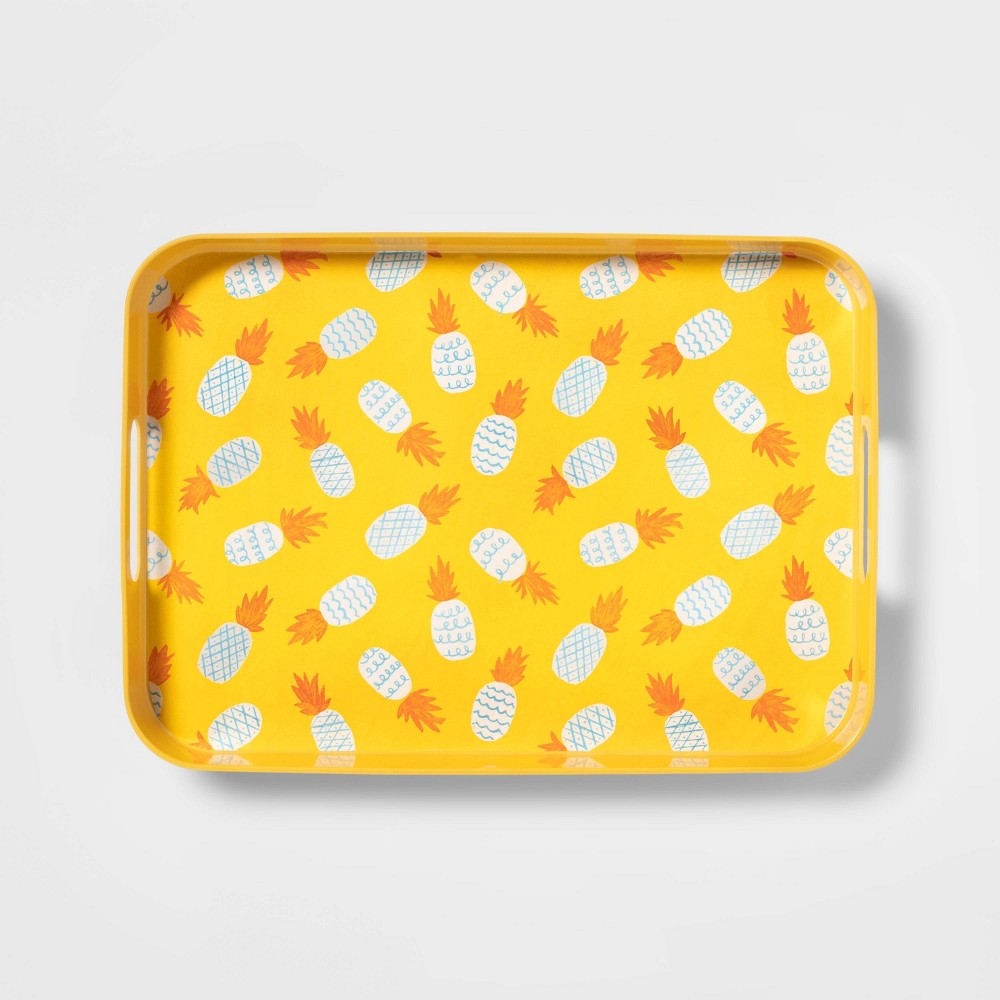 18" x 13" Bamboo and Melamine Pineapple Serving Tray - Sun Squad™