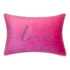 12"x18" Poly-Filled Beaded 'Love' Luxe Velvet Lumbar Throw Pillow - Edie@Home - 1 of 3