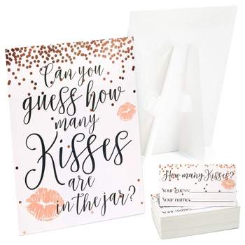 Sparkle and Bash Guess How Many Kisses Bridal Shower Game for 60 Guests (1 Rule Board, 60 Guessing Cards)