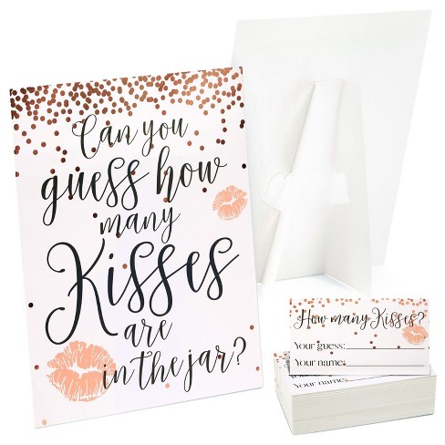 Sparkle and Bash 61 Piece Guess How Many Kisses Bridal Shower Game for Wedding Party, Wedding Shower Games, (1 Rule Board, 60 Guessing Cards) - image 1 of 4