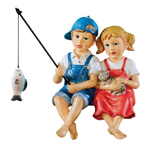 Collections Etc Hand-painted Fishing Kids Step Sitter Garden Sculpture :  Target