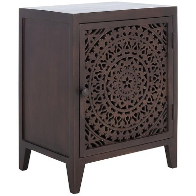 Thea Brown Carved Wood 1-Door Nightstand