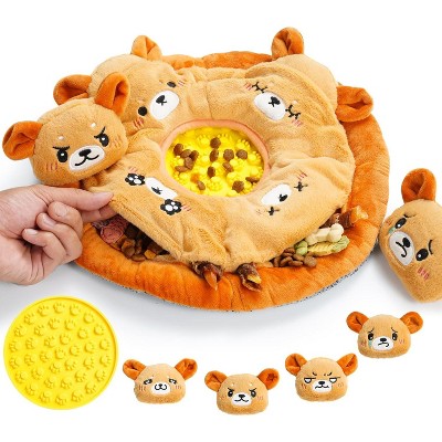 Nocciola 2025 Bear Circus Toy Licking Mat plus Snuffle Mat, Hide and Seek Toy set, 6 in 1 Squeaky Toy Set for Cats & Dogs