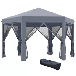 Outsunny 13' x 13' Heavy Duty Pop Up Canopy with Hexagonal Shape, 6 Mesh Sidewall Netting, 3-Level Adjustable Height and Strong Steel Frame