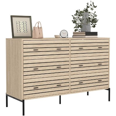 CIPACHO 6 Drawer Bedroom Dresser Wide Chest of Drawers with Metal Legs and Carved Lines Wooden Dresser Bedroom Storage Furniture for Living Room