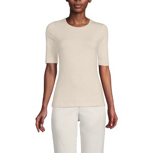 Lands' End Women's Lightweight Jersey Skimming Elbow Sleeve Crew Neck T-shirt - 1 of 4