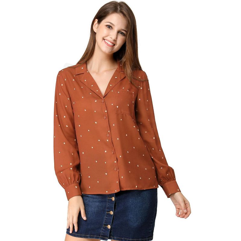 Allegra K Women's Vintage Notched Lapel Long Sleeve Printed Button Down Tops, 4 of 8