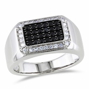 EVERLY JEWELRY | Sterling Silver Mens Halo Black Spinel and White Sapphire Square Ring - 1 of 4