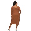 L I V D Women's Plunge Neck Vegan Cashmere Rib Midi Dress, Black - 3 of 3