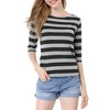 INSPIRE CHIC Women's Elbow Sleeves Boat Slim Fit Casual Stripe Animal Print Multi Floral Pattern T-Shirt - 2 of 4
