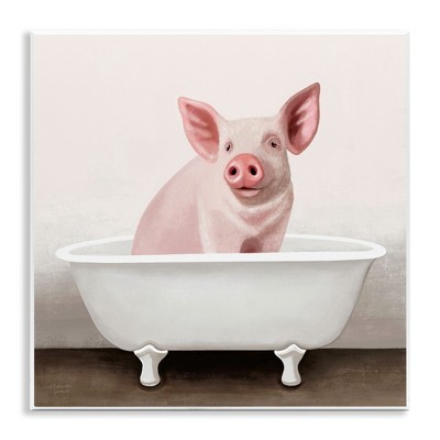 Stupell Industries Pink Farm Pig in Country Bath Tub, 12" x 12"