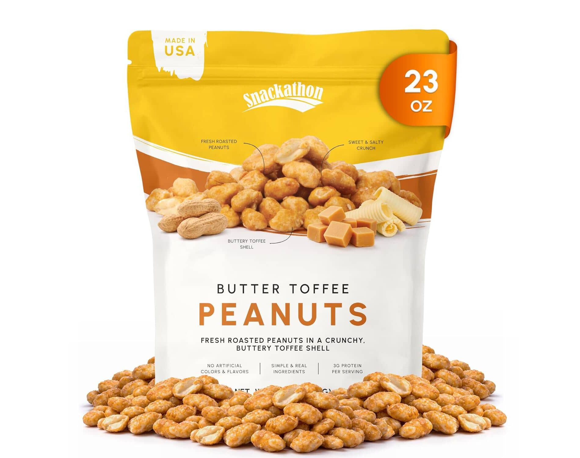 Snackathon Butter Toffee Peanuts, Gourmet Sweet & Salty Roasted Nuts Butter Yellow 23 Ounce