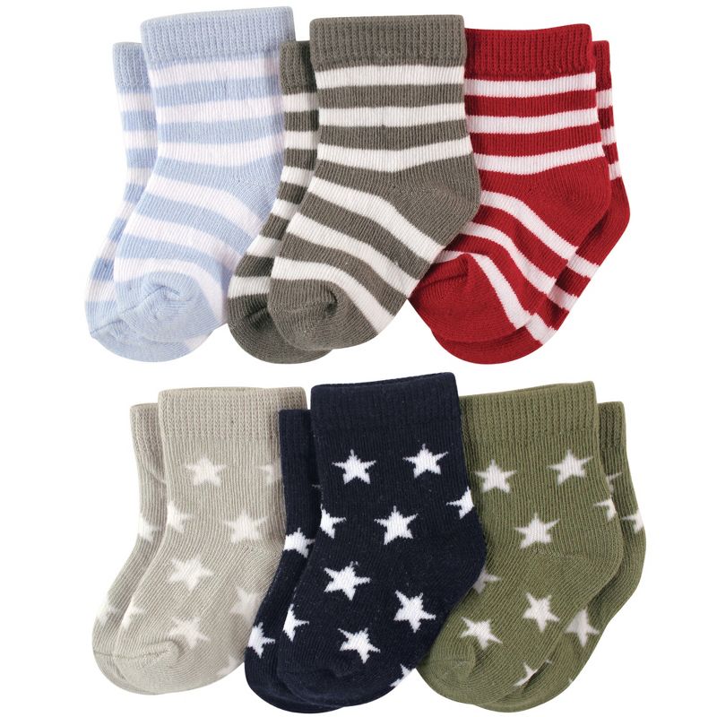 Luvable Friends Baby Boy Newborn and Baby Socks Set, Star Stripes, 1 of 3