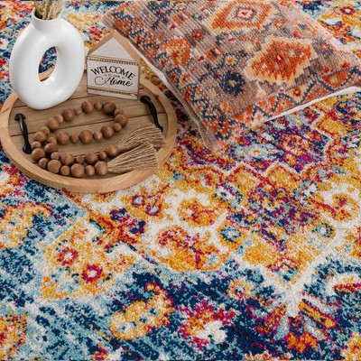 Ivory and Navy Rectangular Polypropylene Area Rug 5'3" x 7'3"