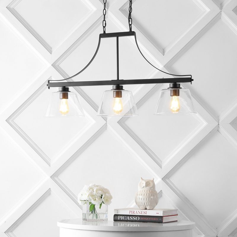 36&#34; 3-Light Jayden Industrial Farmhouse Iron/Glass Linear LED Pendant Oil Rubbed Bronze/Clear - JONATHAN Y, 4 of 12
