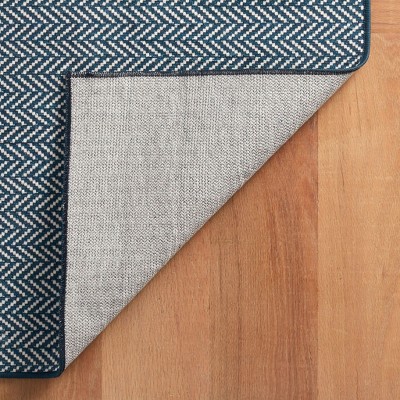 Navy Herringbone Machine Washable Area Rug 2' x 3'