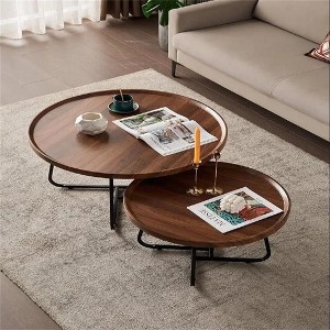 Nesting Coffee Table Set of 2, 20"+28" Round Coffee Table, Modern Side Table Sofa Table with Fluted Design, Center Table - 1 of 4