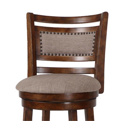 Aberdeen Dark Brown Wood Swivel Bar Stool with Fabric Seat