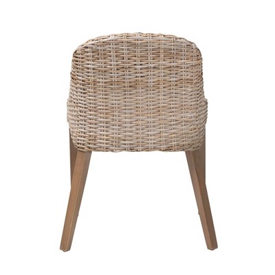 Lara Gray Rattan and Mahogany Wood Bohemian Dining Chair