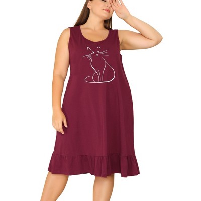 Agnes Orinda Women's Plus Size Sleeveless Ruffle Tiered Hem Comfy Lovely Cat Midi Tank Nightgown