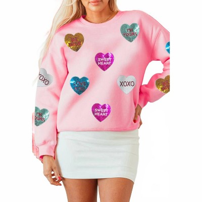 Women's Sequin Heart Sweatshirt - dear lover