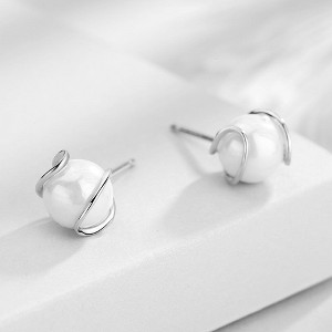 14K Gold Cultured Pearls over Sterling Silver Pearl and Caged Stud Earrings - 1 of 4