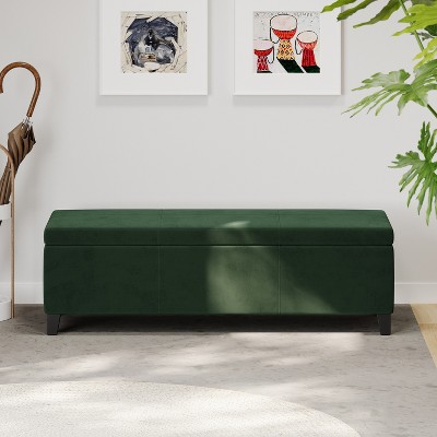 TiramisuBest Storage Ottoman,Retro Green Velvet Footstool with Hidden Storage for Living Room, Bedroom, or Entryway
