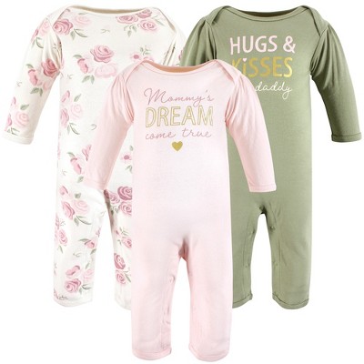 Hudson Baby Infant Girls Cotton Coveralls, Mom Dad Floral, 0-3 Months