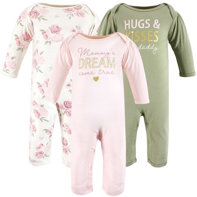 Image of Hudson Baby Infant Girls Cotton Coveralls, Mom Dad Floral, 12-18 Months