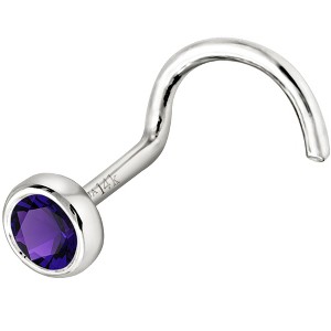 Jewelry Avalanche 22G 14K Gold Bezel-set Amethyst Nose Screw Nose Stud - 1 of 3