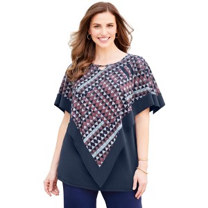Catherines Women's Plus Size Anywear Duster Overlay Duet Top - 1 of 4