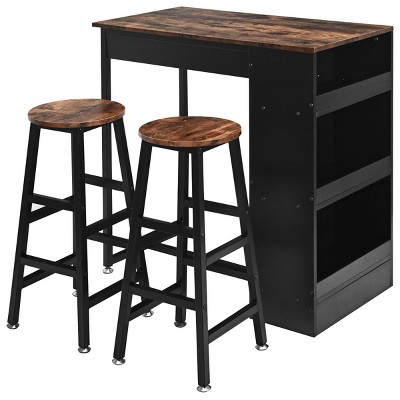 Costway 3 Pieces Bar Table Set Industrial Counter Height Dining Table Set with Storage