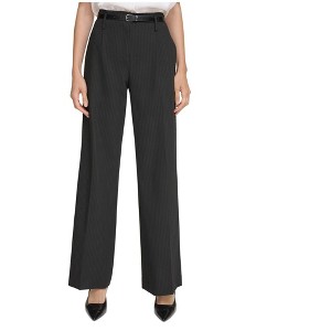 Calvin Klein Womens Pinstripe Belted Wide Casual Trouser Pants, Black, 6P - 1 of 1