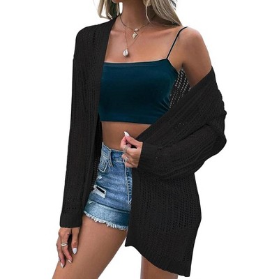 Womens Summer Lightweight Cardigan Long Sleeve Open Front Loose Beach Crochet Cover Up