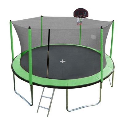 UNISOAR 15FT Trampoline with Basketball Hoop Inflator and Ladder，Green