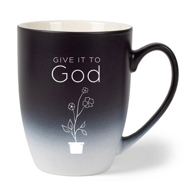 Elanze Designs Give It To God Two Toned Ombre Matte Black and White 12 ounce Ceramic Stoneware Coffee Cup Mug